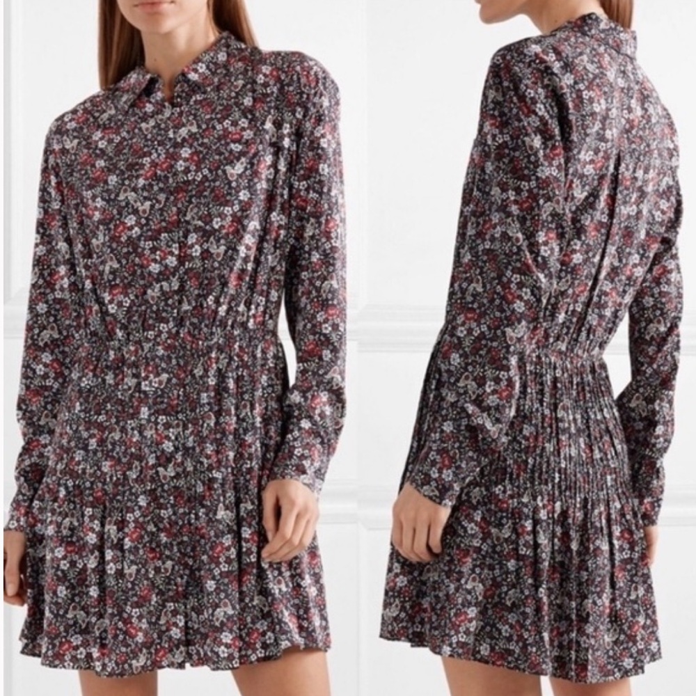 Veronica Beard Rory Shirt Dress stretch silk floral print long sleeve mini